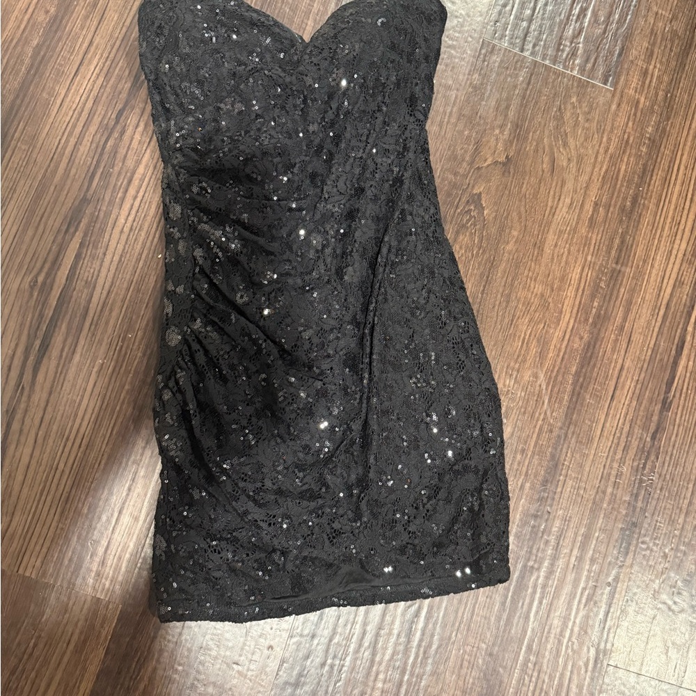 Tobi Black Strapless Sequin Lace Mini Dress
